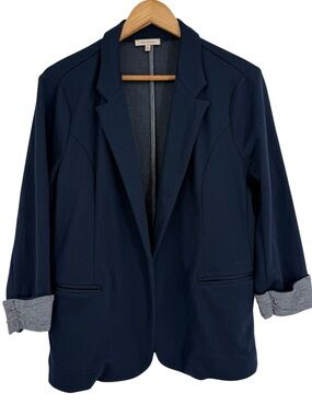 Skies are Blue Knit Blazer 3/4 Sleeve Open Front Size XL Career Women Navy